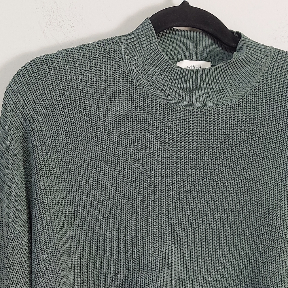 Aritzia Wilfred Salome Sweater Small Green Gray Rib  Knit Cropped Drop Shoulder - Picture 4 of 13
